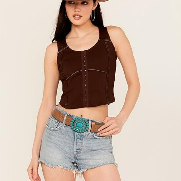 Boho Western Cowgirl Belt w/ Buckle Turquoise Oval‎ main image 4